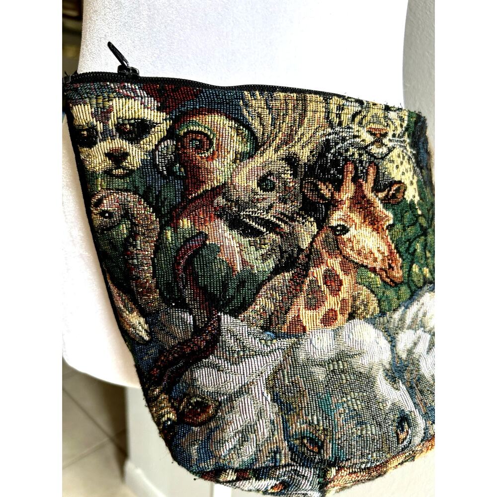 Animal Tapestry Purse Large Bag Fanny Pack Elephants Lions Boho Festival VTG - Picture 4 of 10